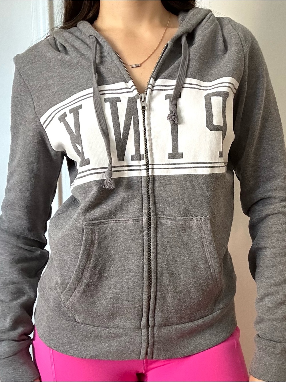 💜 Victoria's Secret PINK Zip Up Hoodie Grey | Size Medium